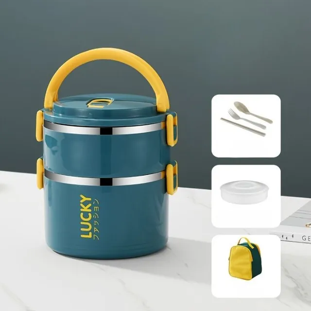 Multi-tier folding lunch box with thermal packaging and lid