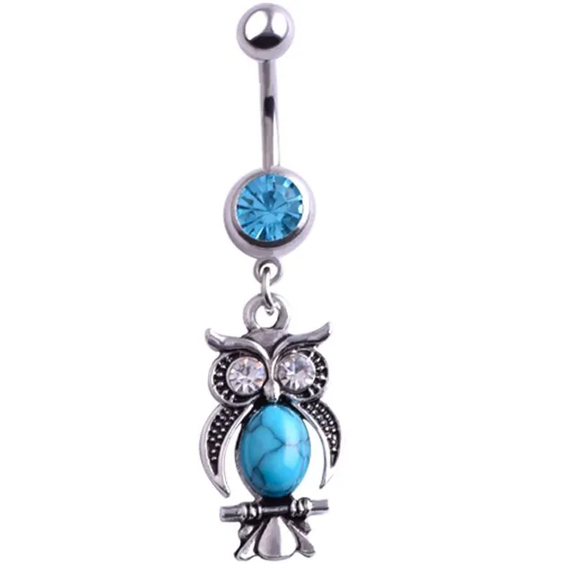 Designer belly button piercing in blue with hanging ornament