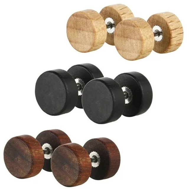 Men's wooden earrings in the shape of a dumbbell - 3 colours