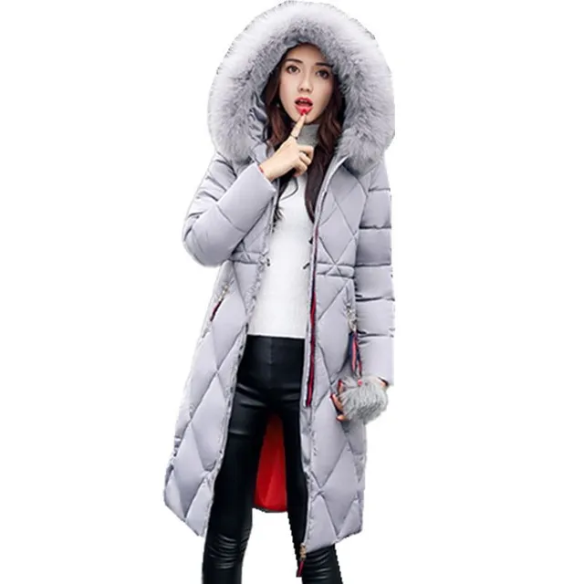 Women's long winter jacket with pattern and fur coat - 5 colours