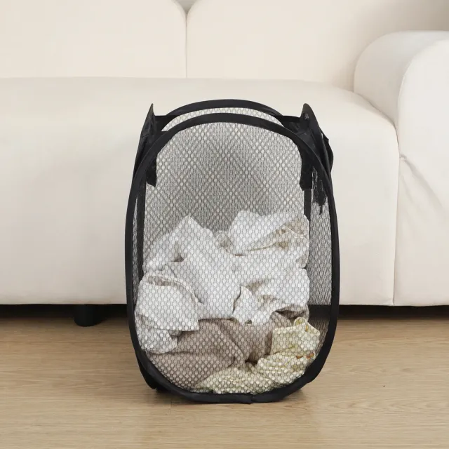 Folding netted laundry basket