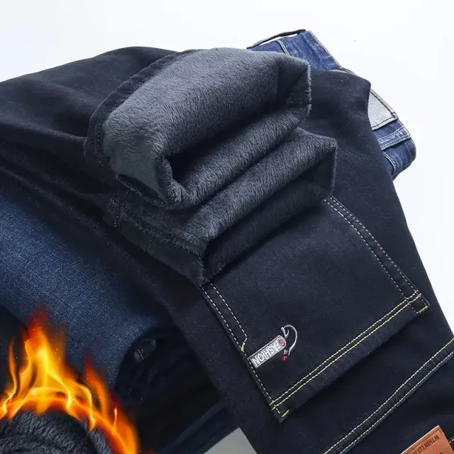 Men's fleece straight jeans for cold days and formal occasion