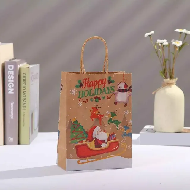 Vánoční papírové tašky s motivem Santa Clause, sobů a zvonku pro děti