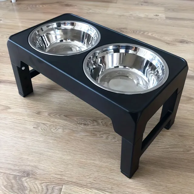 Adjustable stand for dog bowls - Elevated, stainless steel bowls, for small, medium and large dogs