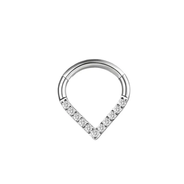 Trendy septum nose piercing in the shape of a teardrop or crescent