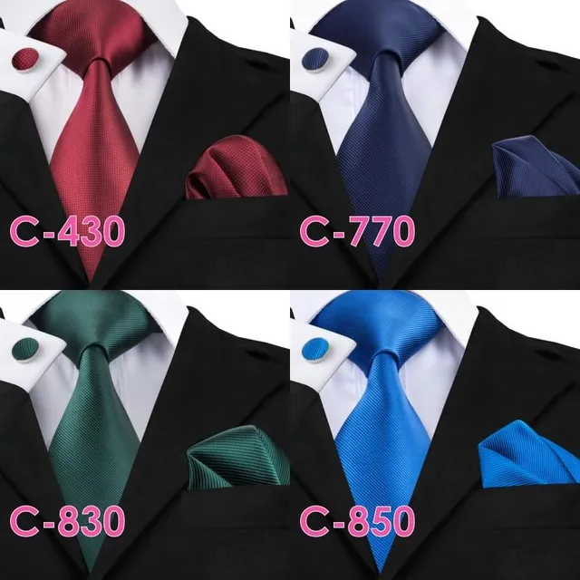 Férfi luxus üzleti szett | Nyakkendő, zsebkendő, mandzsettagombok