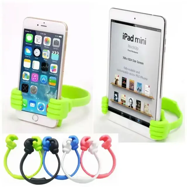 Table holder for mobile phone with adjustable thumbs, multicolor portable table stand