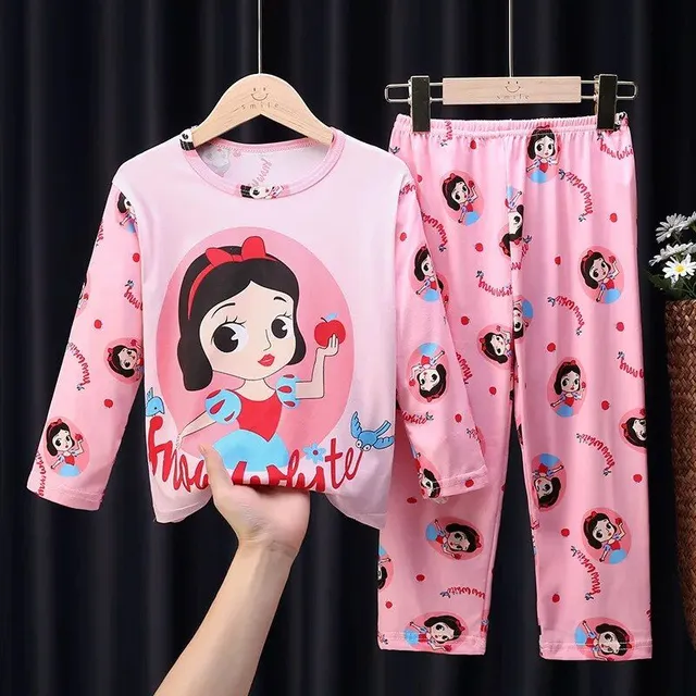 Girls' pajamas with cartoon pattern, round neckline and long sleeve