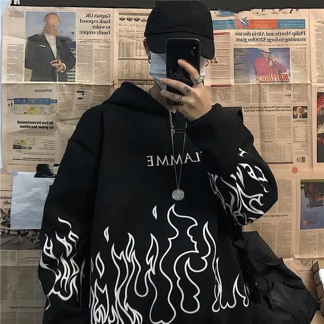 Fashion plus size unisex sweatshirt with flame print