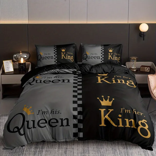 3-part soft and comfortable set of sheets with digital printing of crown and password Q&K