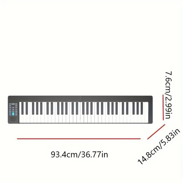 Compact smart piano with 61 keys - online music teaching, external audio and headphones, standard size, LED display, USB