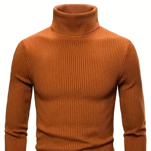 Male turtleneck, knitted, slim-fit, for leisure, warm monochrome, high elastic sweater in autumn and winter.