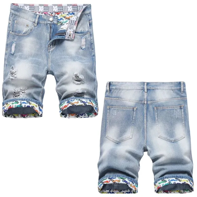 Men's stylish torn jeans casual shorts royal blue for summer