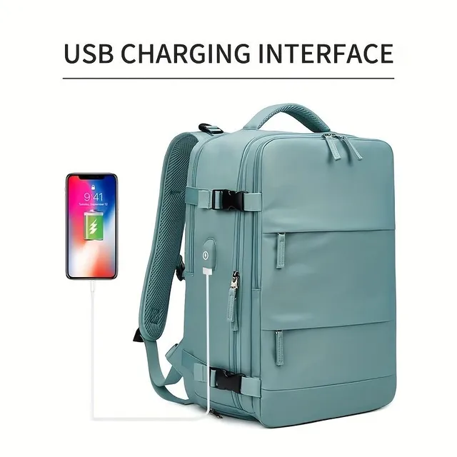 Women's travel bag with USB charging and shoe pocket - Waterproof, 39.62 cm - For business and school