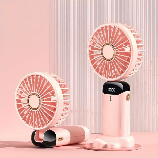 Pocket mini fan with USB charging and 5 speeds - foldable and battery powered with LED display