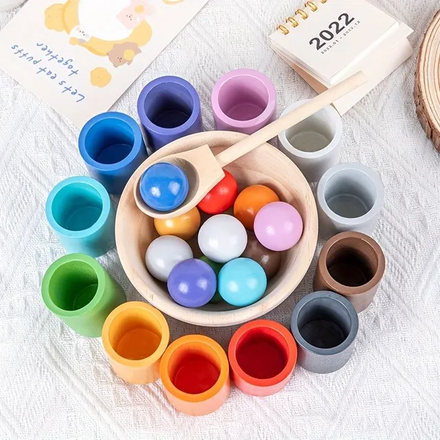 Drewniana gra sortująca Montessori - rozwija kolory, liczenie i