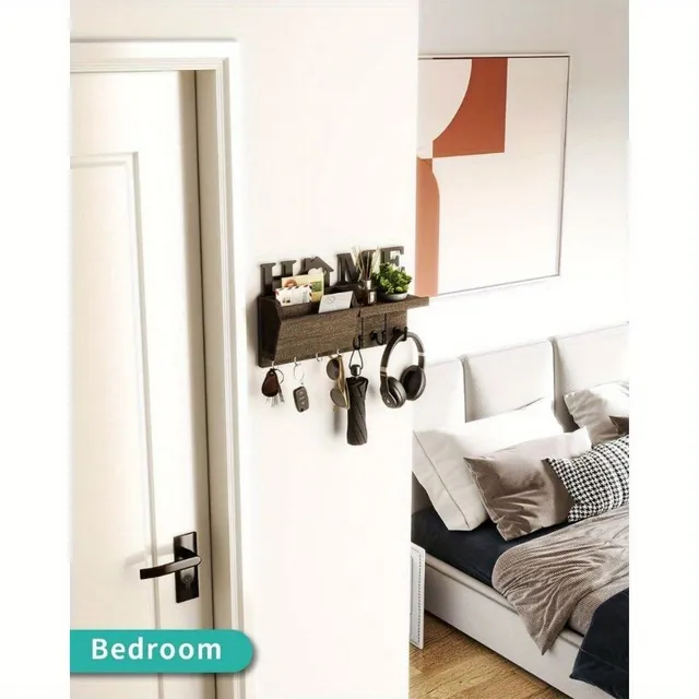 Wall mounted mail organiser with hooks