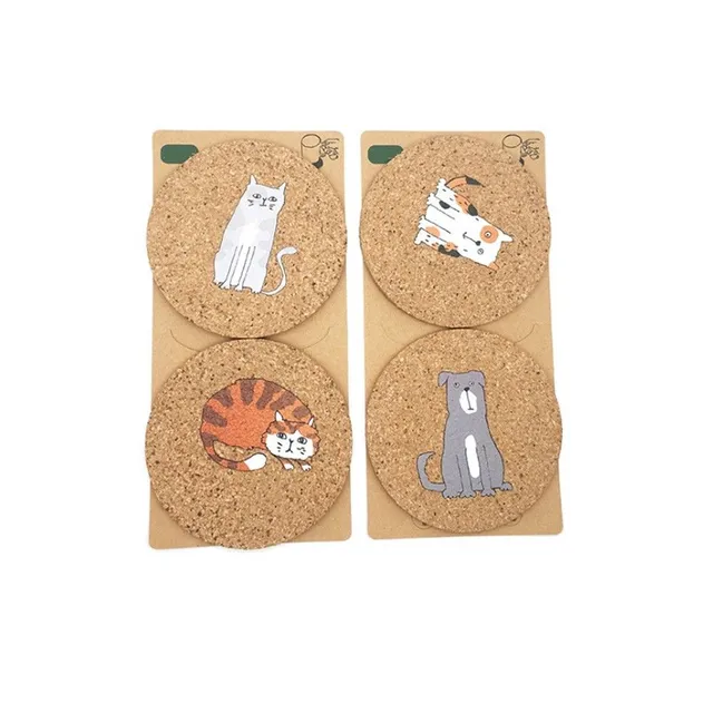 Cork coasters with cat and dog 2 pcs