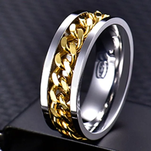 Men's ring with stainless steel chain