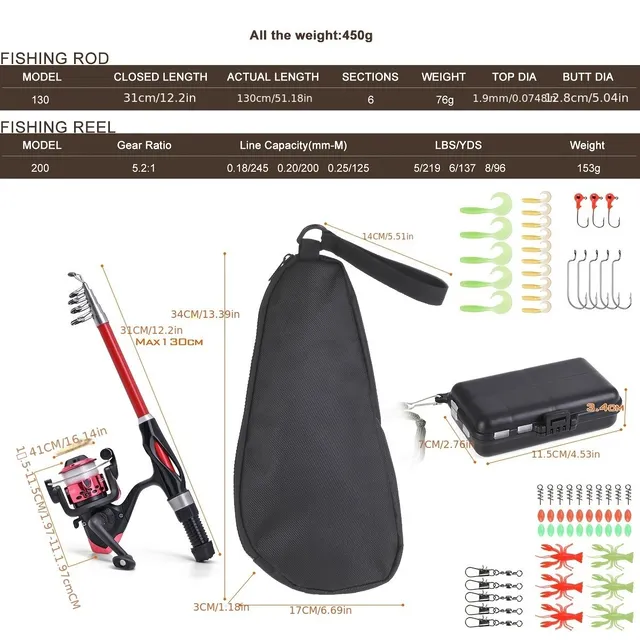 Dětský rybářský set s teleskopickým prutem - 130 CM