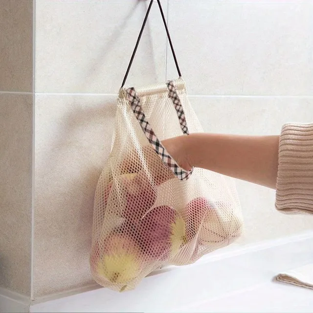 Hanging net bag for fruit and vegetables in the kitchen with a hang-up handcuff