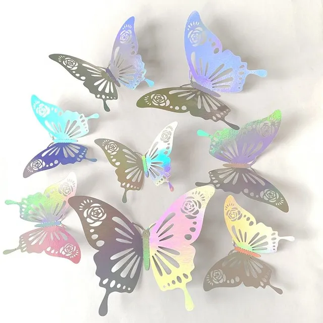 Set of 3D adhesive butterfly stickers on the wall - different colors