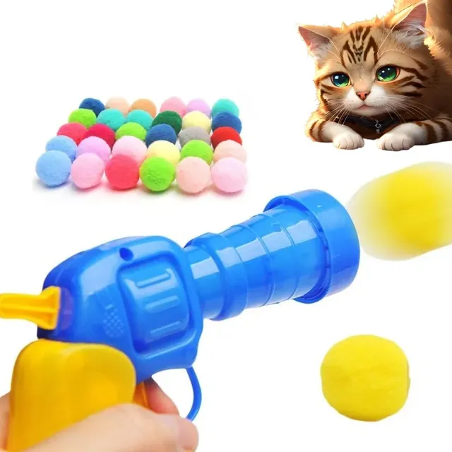 Plyšová pistole na střílení kuliček pro kočky - tichá interaktivní hračka
