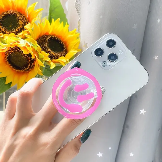 Transparent round PopSockets holder with smiley face