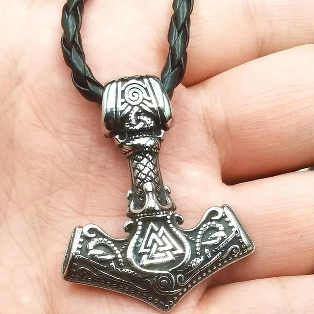 Thor Hammer Pendant with Leather Chain