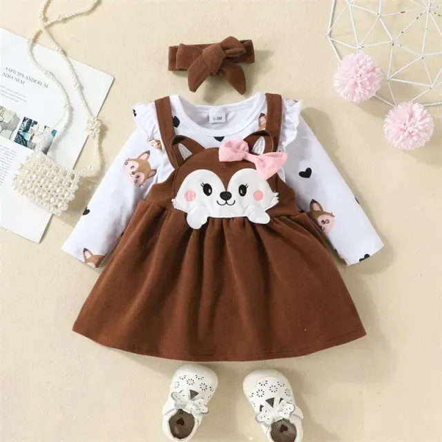 Children's Autumn Clothes Cute Animal Pattern Long Sleeves Rompers and Skirts With Headband Autumn Outfits