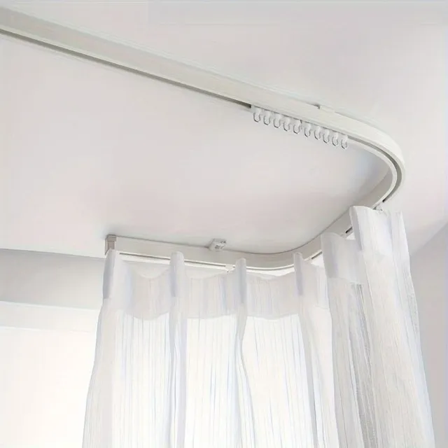 Bară de duș flexibilă, montaj lateral superior 2 în 1, bară dublă fixă/dreaptă pentru cortina de duș