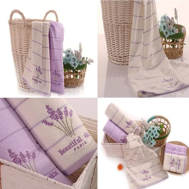 Soft embroidered cotton towels with lavender