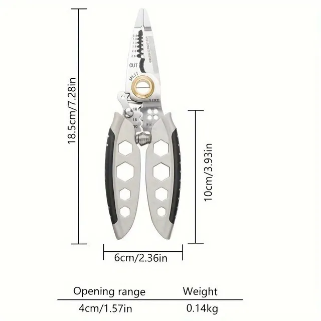 Multi-function cable cutting and stripping pliers, fast cable cutting, robust spring peeling, easy and economical, for the maintenance of mechanical vehicles and appliances, for crimping, isolation and cutting