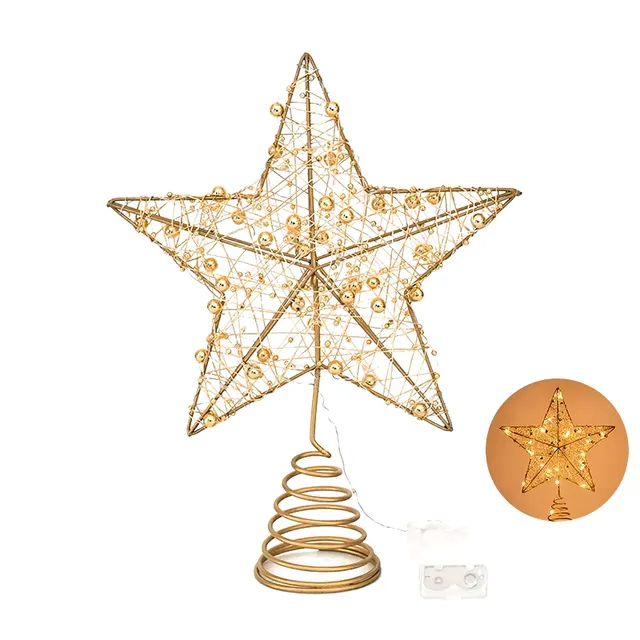 LED Christmas star on top of tree with pearl wire