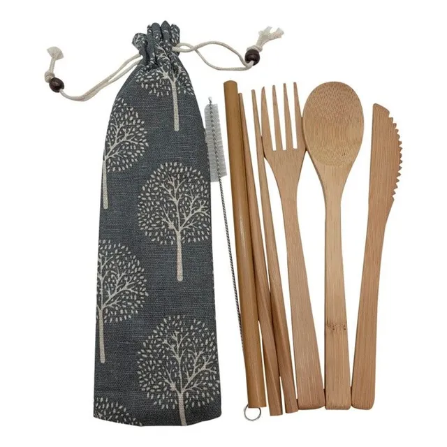 Set of bamboo cutlery with case 6 pcs