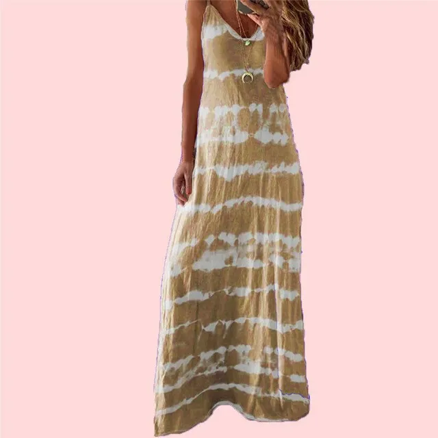 Alkalmi Shift V-nyakú Sleeveless Cotton Tie Dine Tie-Dye Long Boho ruha