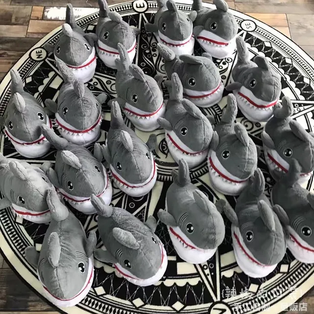 Funny plush shark slippers