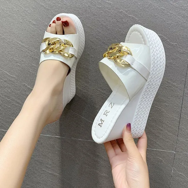 Women's modern trendy monochrome elegant wedge slippers with bush platform