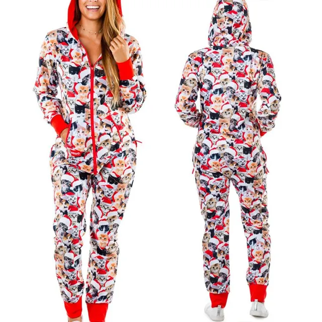 Ladies Christmas jumpsuit with snowman motif and hood