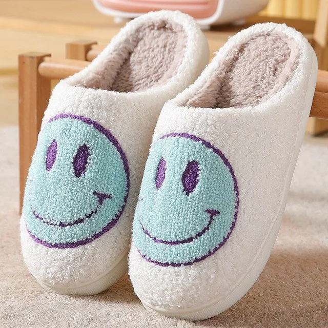 Plush winter slippers with smiley face