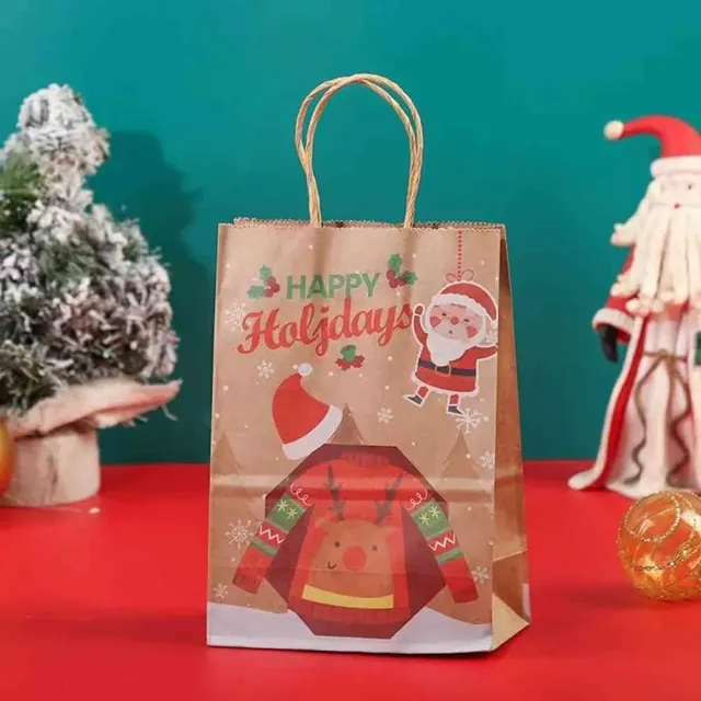 Christmas paper bags with Santa Claus theme, reindeer and bell for children