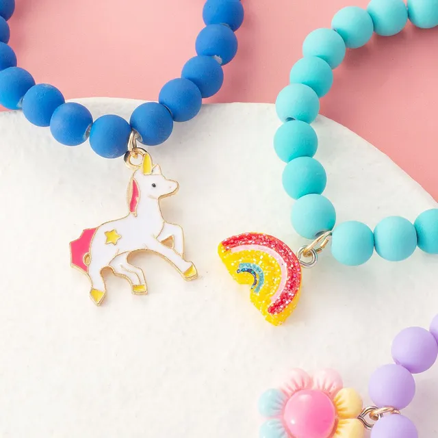 Set de brățări colorate pentru copii - 3 buc - unicorn, floare și curcubeu