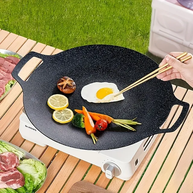 Portable grill on Korean way, round BBQ pan for camping and home