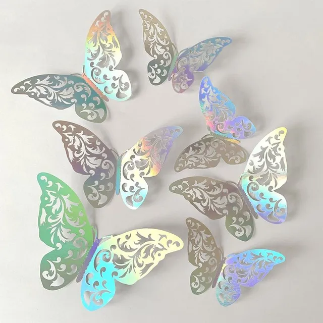 Set of 3D adhesive butterfly stickers on the wall - different colors