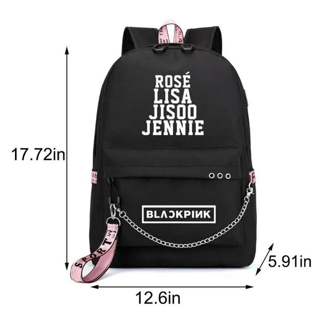 Školní taška s řetízkem na spodní kapse - Blackpink