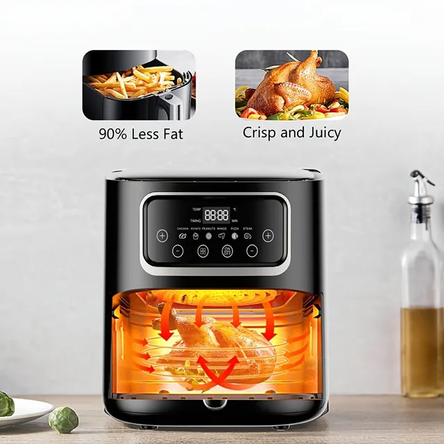 Multifunkční horkovzdušná fritéza a toaster s dotykovým displejem, automatickým vypnutím a bohatým příslušenstvím: pečení, smažení, sušení