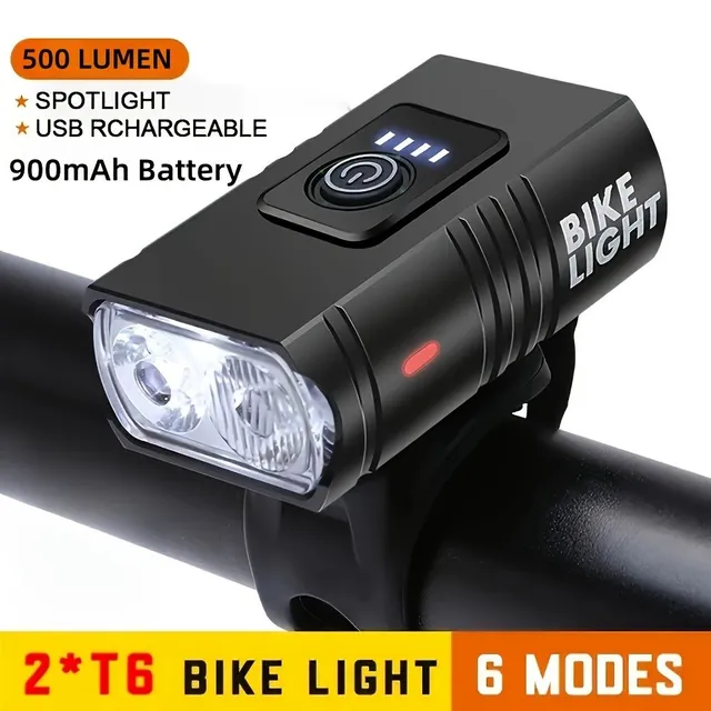 USB rechargeable bicycle light LED, 6 modes, front light on mountain bike for outdoor cycling