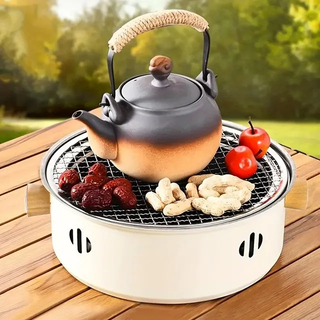 Grill for charcoal - 1 pc, portable, stainless steel, foldable, round grid with non-sticky surface, outdoor camping (without charcoal)