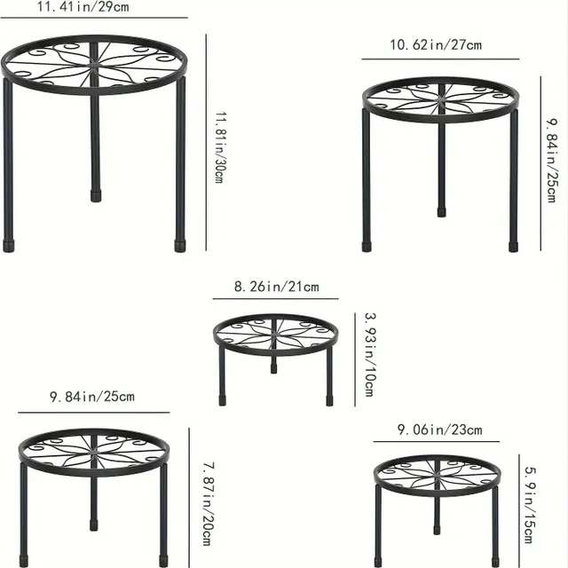 Modern set of 5 resistant iron racks for plants in different sizes for indoor and outdoor locations