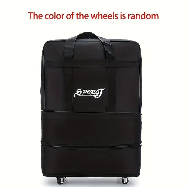 Expandable luggage bag on trolley, large-capacity travel bag on wheels, folding bag for clothing on blanket